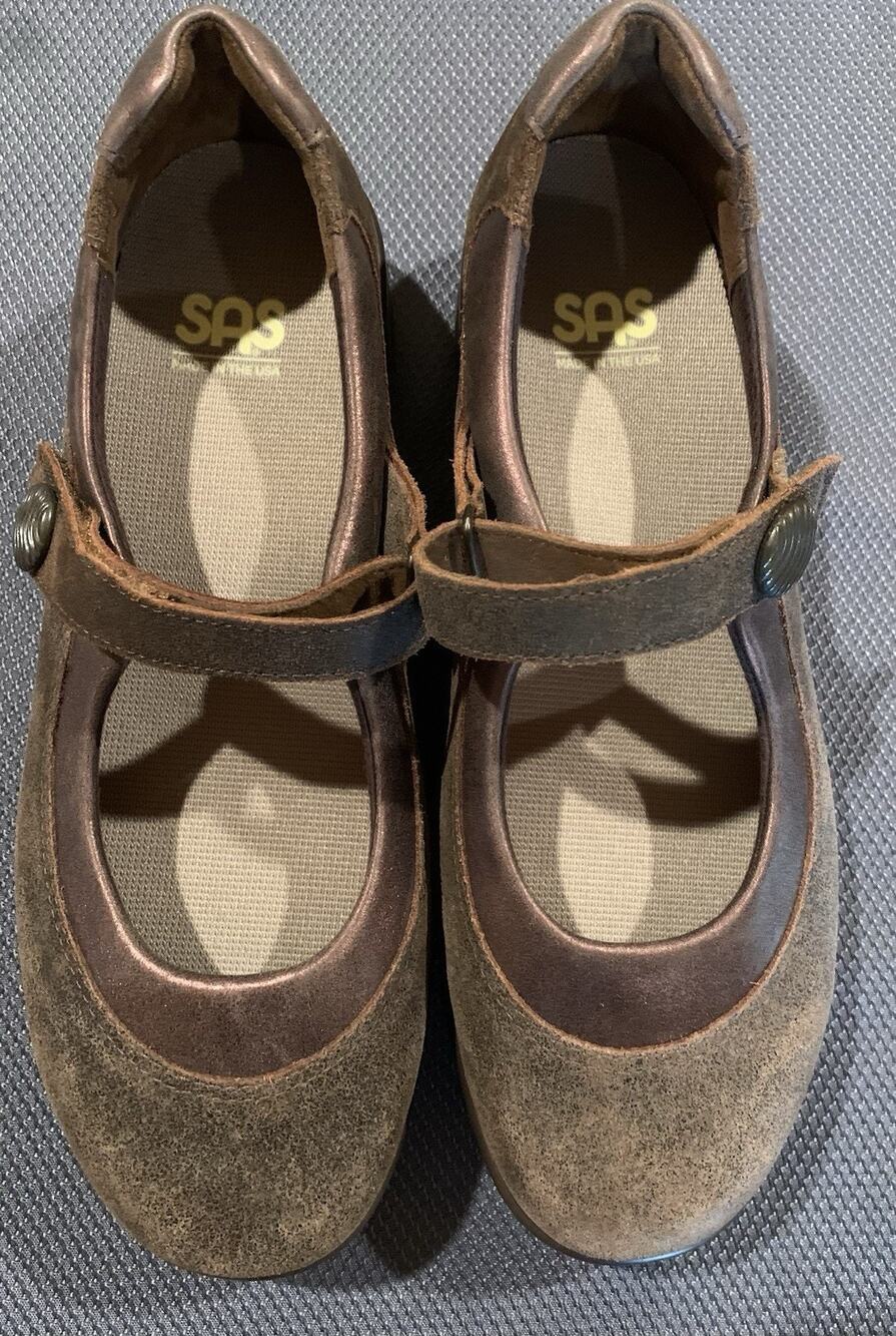 SAS Step Out Womens 9.5 M Brown Suede Leather Mary Jane Comfort Shoes USA